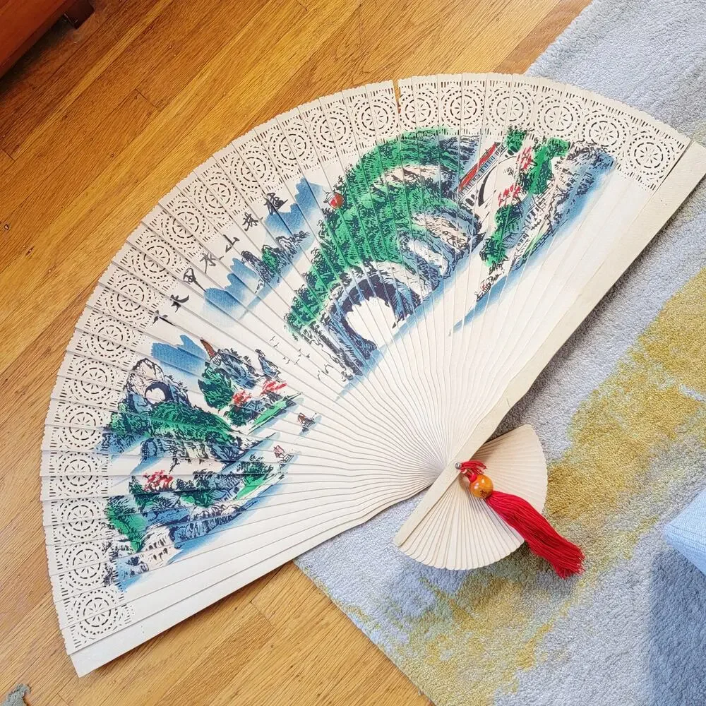 Vintage Painted Giant Wooden Fan